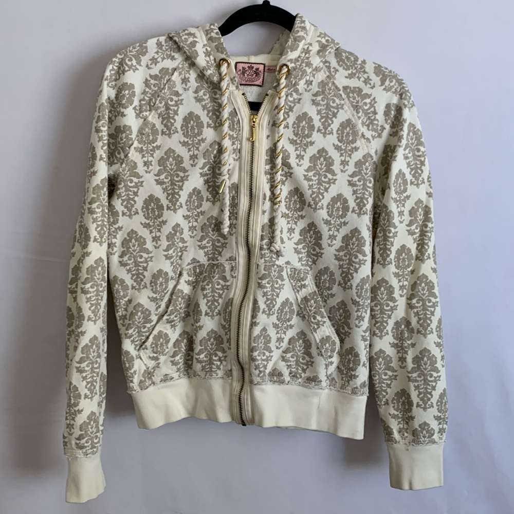 Preloved Juicy Couture Hoodie|cream colored with taupe design|Size L